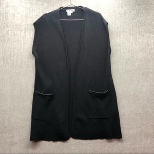 À La Carte Womens Black Open Front Sleeveless Cardigan Large